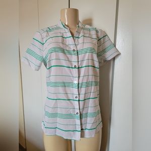 NOTATIONS, buttom up blouse, wize PM, white and green color